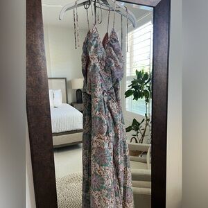 Paisley Print Maxi Dress with Adjustable Straps - Green/Brown